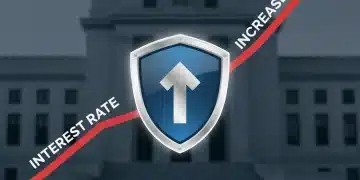 Graph showing rising interest rates with a shield, symbolizing investment protection against Fed rate hikes in 2026.