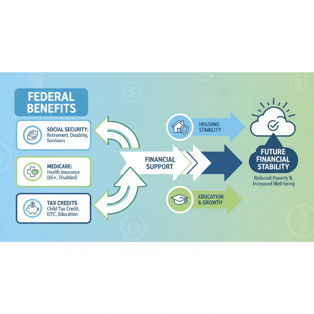 Infographic showing categories of 2026 federal benefits and their impact.