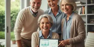 Older adults confidently reviewing financial projections for maximized social security benefits.