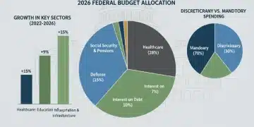 Infographic detailing 2026 Federal Budget allocations across key sectors like healthcare, education, and defense.