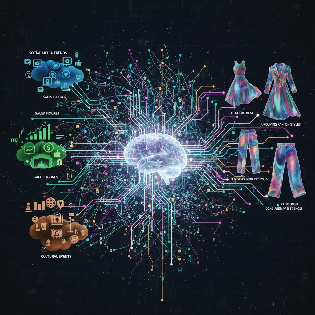 AI analyzing fashion trends and consumer data for prediction