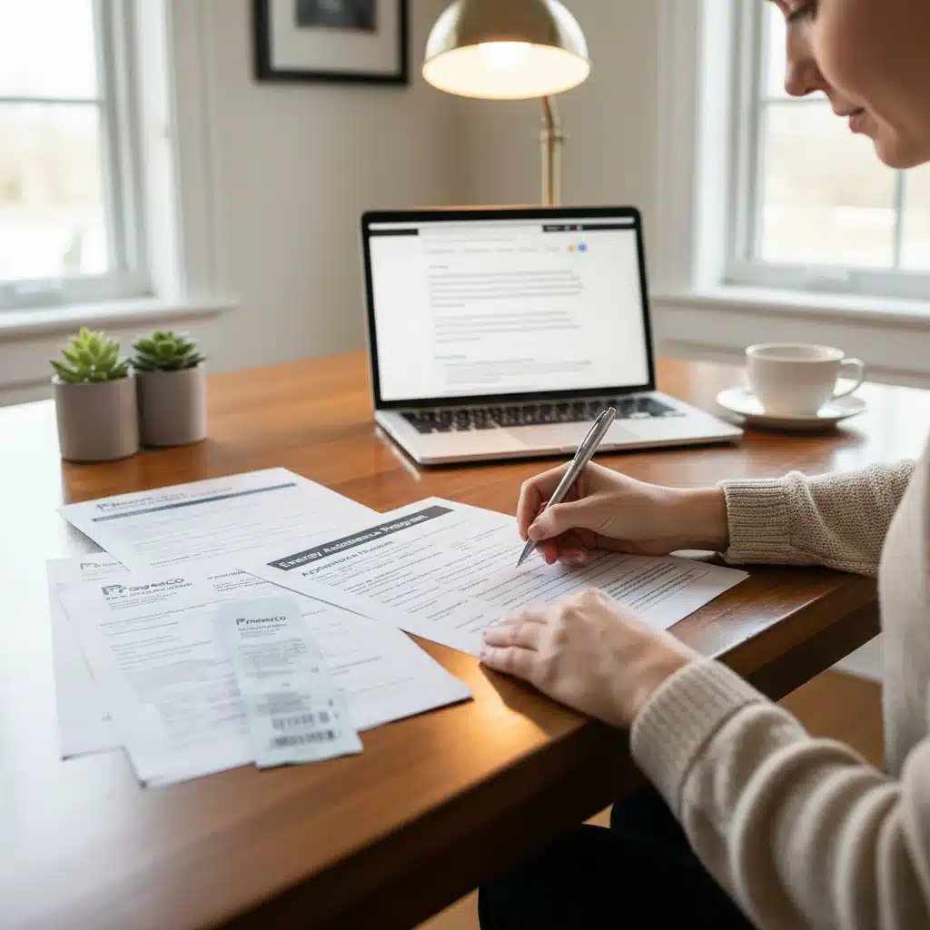 Person filling out energy assistance application form