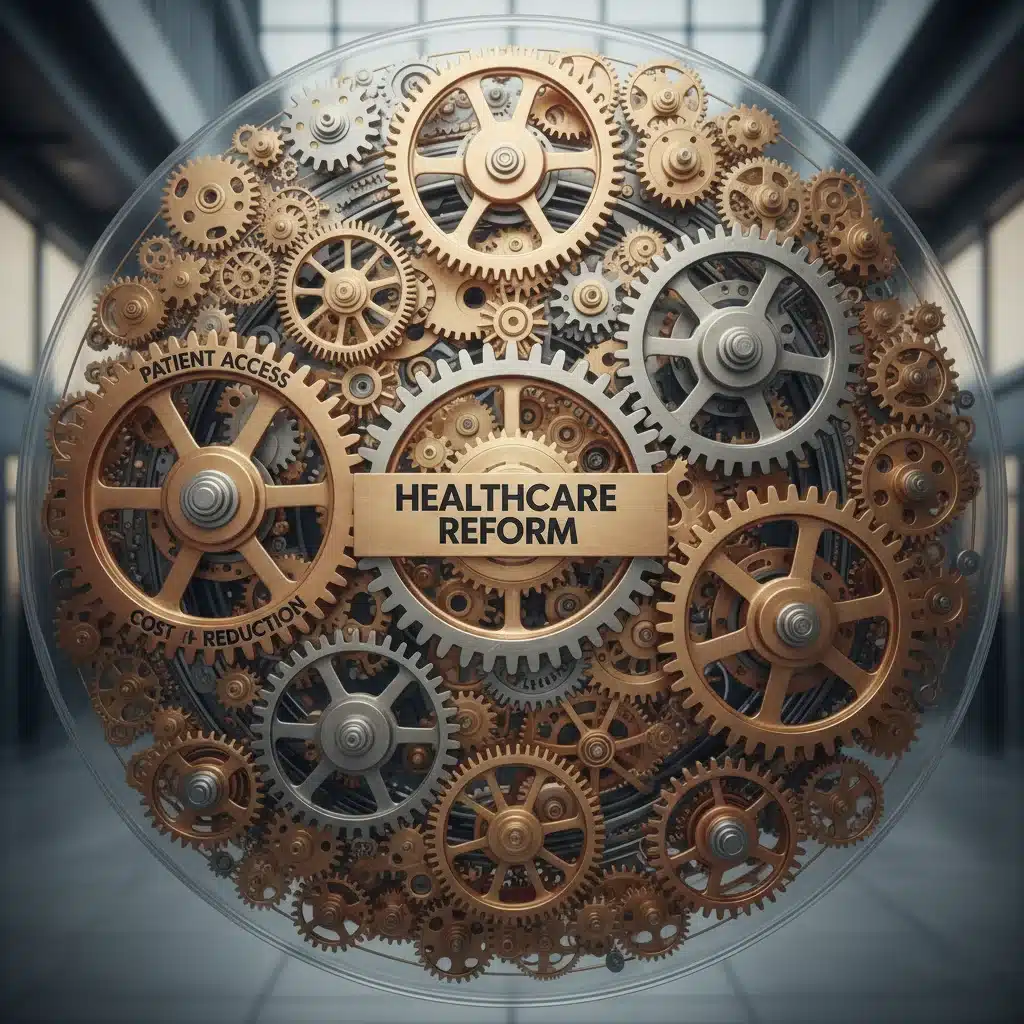 Intricate gears symbolizing healthcare policy mechanisms