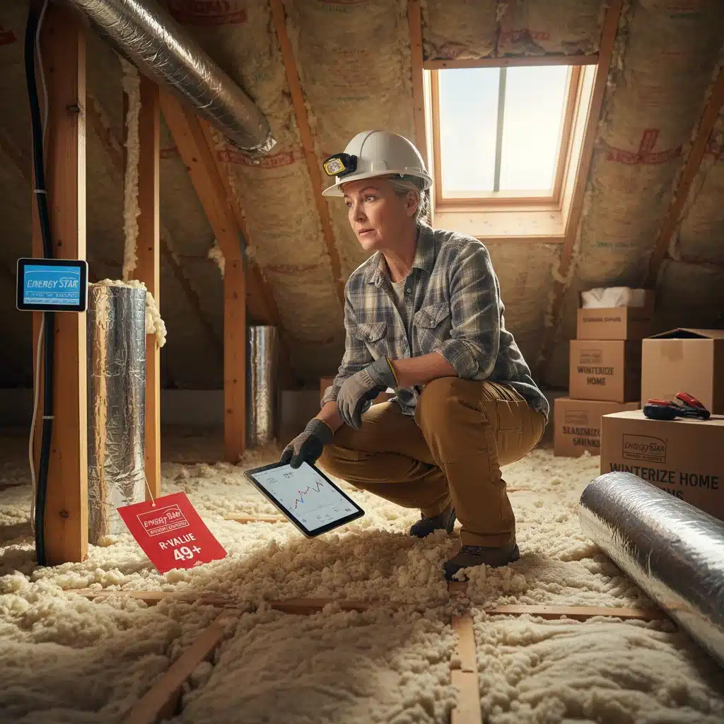 Homeowner checking attic insulation for energy efficiency