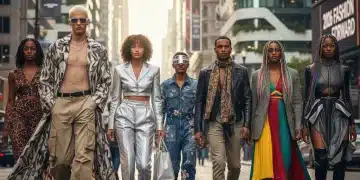Diverse individuals confidently displaying unique personal styles on a city street, embodying modern fashion identity.