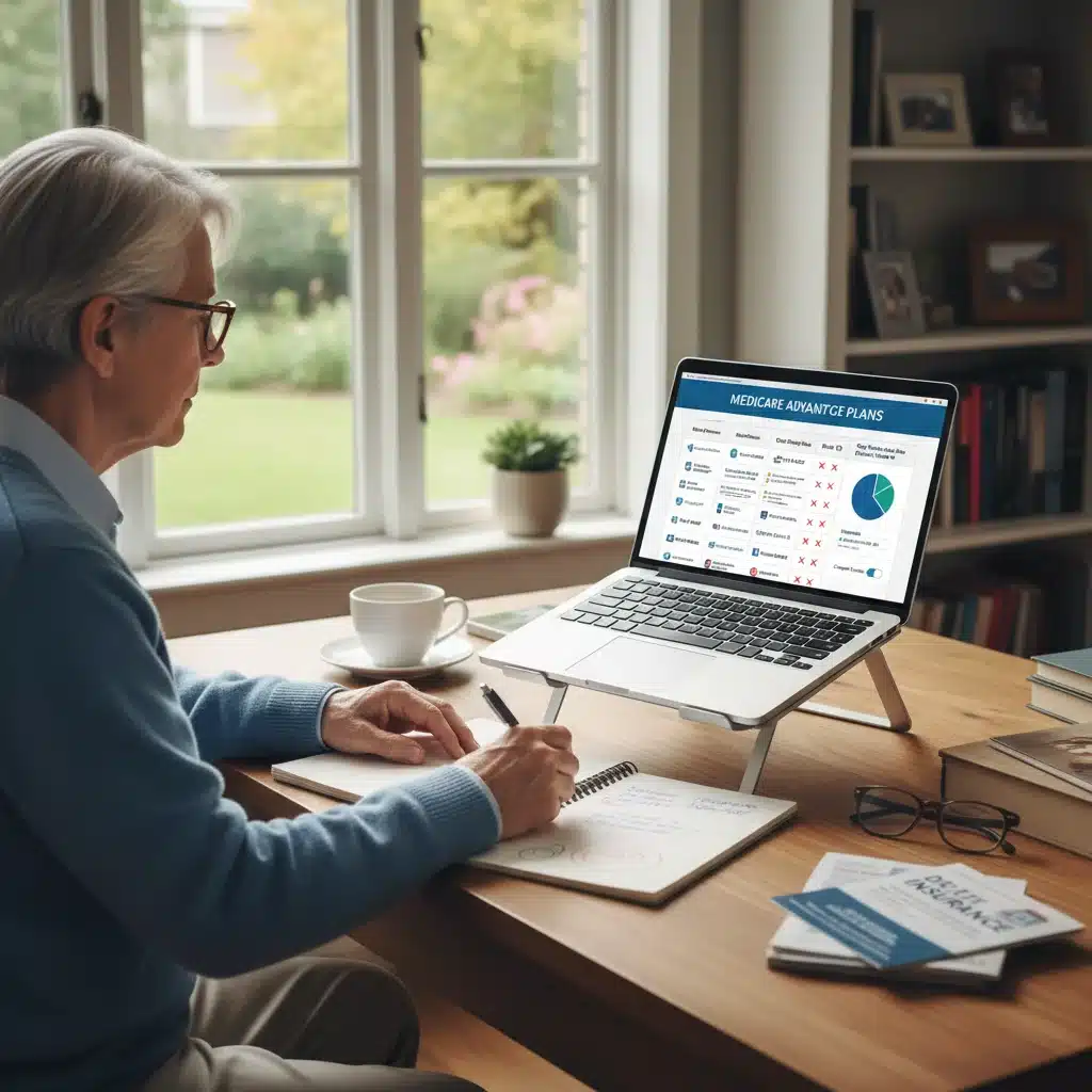 Individual comparing Medicare Advantage plans online for 2026