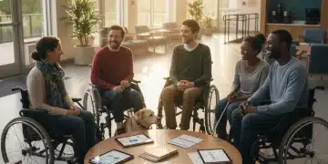 Group of diverse individuals with disabilities accessing information on benefits in 2026