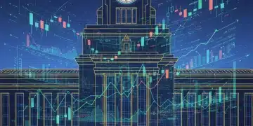 Federal Reserve building with economic data overlay, symbolizing Q4 2025 report and 2026 economic projections.