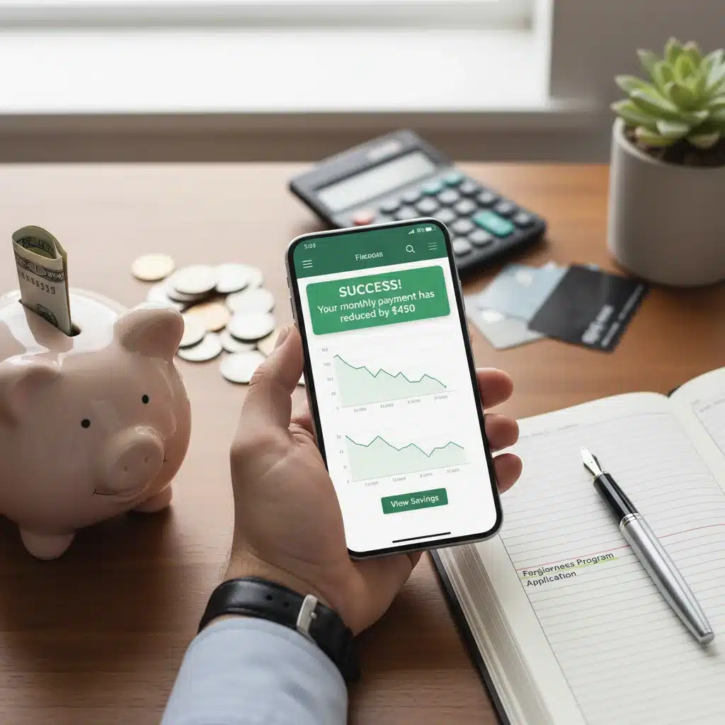 Smartphone showing student loan payment reduction