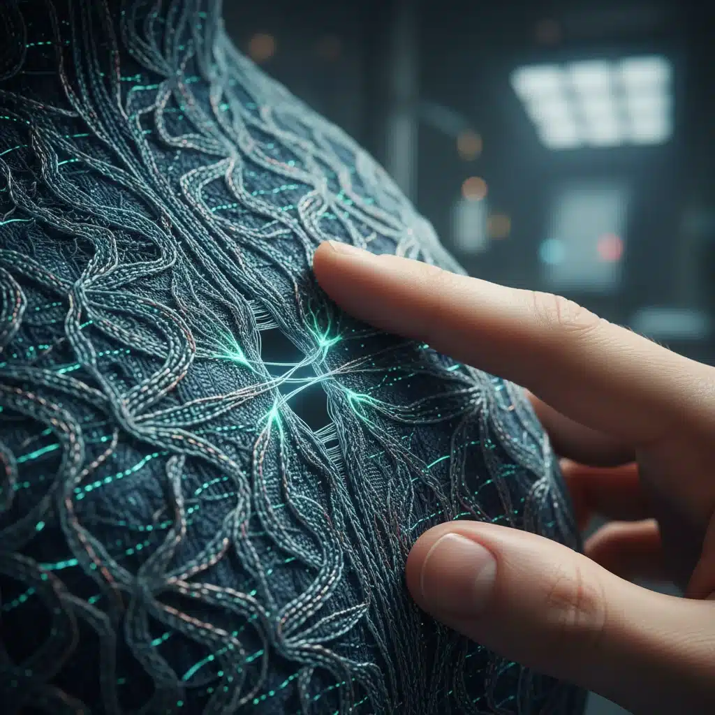 Close-up of self-healing bio-engineered fabric with intricate patterns, demonstrating advanced textile technology.