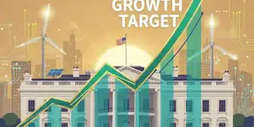 White House with economic growth chart indicating 3% target
