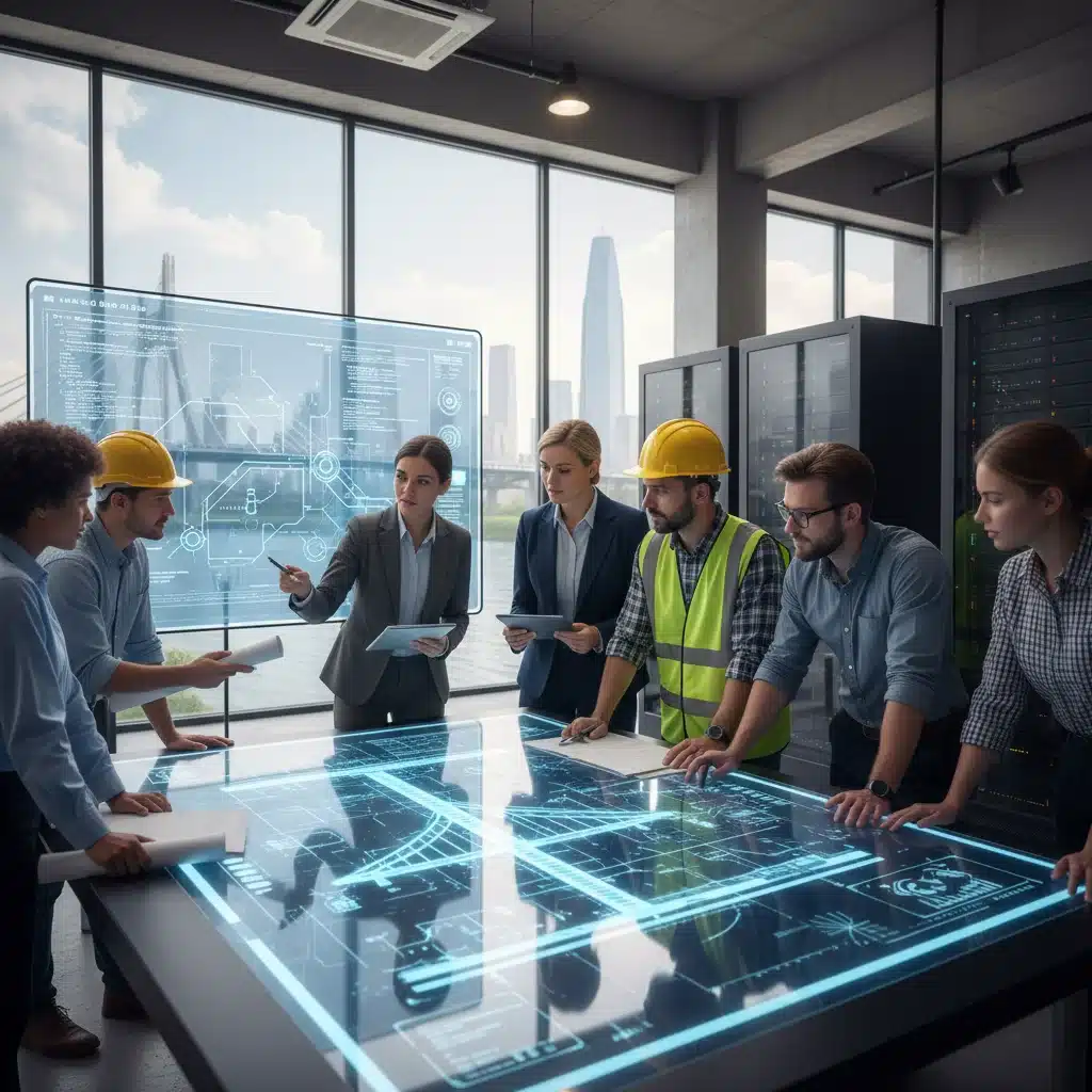 Diverse workforce collaborating on infrastructure and tech projects