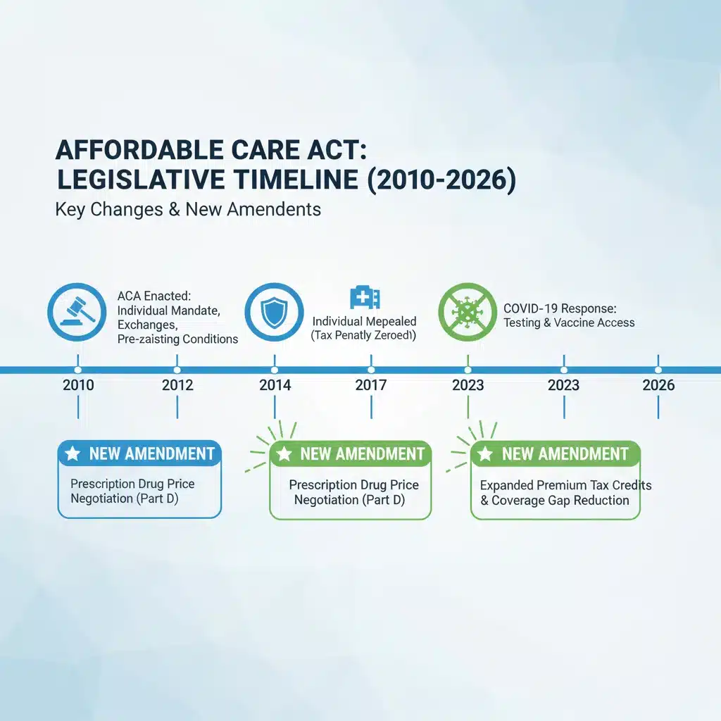 Infographic illustrating timeline of ACA legislative changes