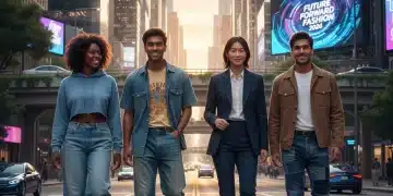 Four diverse individuals modeling key denim styles for 2026, urban setting.