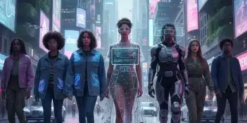 Diverse Gen Z individuals in stylish, sustainable, and digitally-influenced fashion in an urban environment.