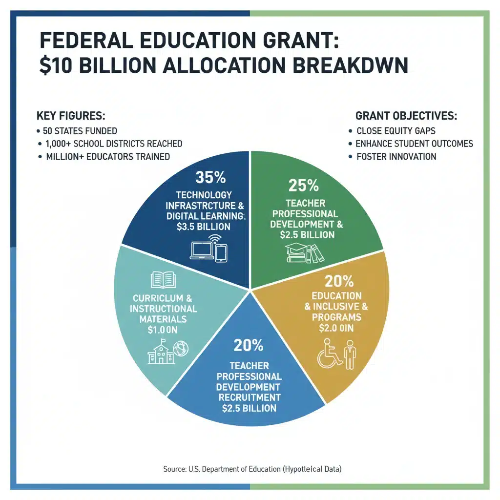 Infographic showing allocation of  billion federal education grants