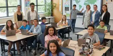 Students and teachers in a modern classroom benefiting from federal education grants