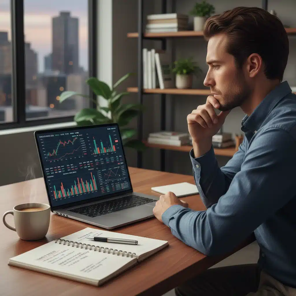 Individual analyzing financial data and planning for future economic changes.