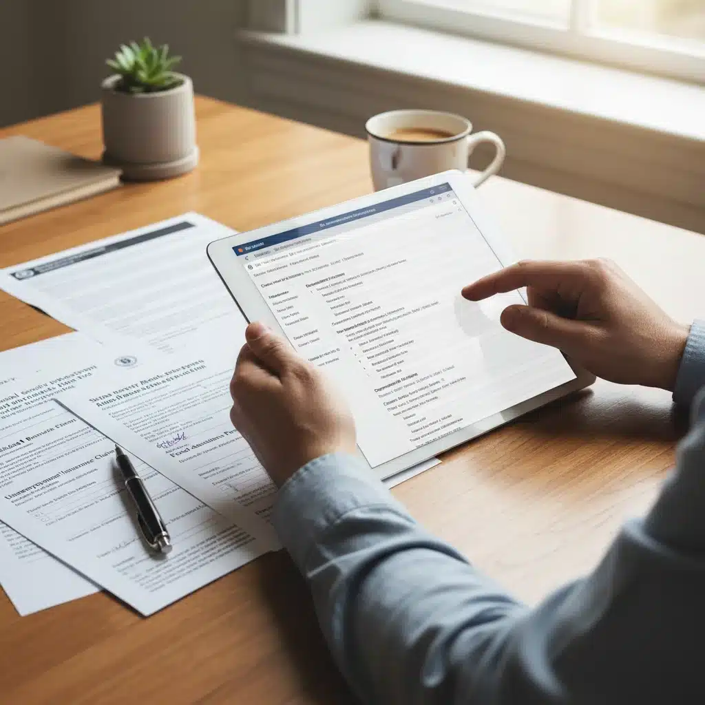 Person reviewing digital benefit application forms carefully