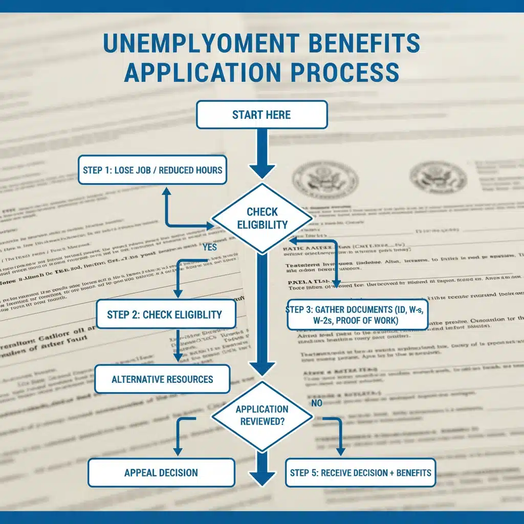 Flowchart of unemployment benefits application process