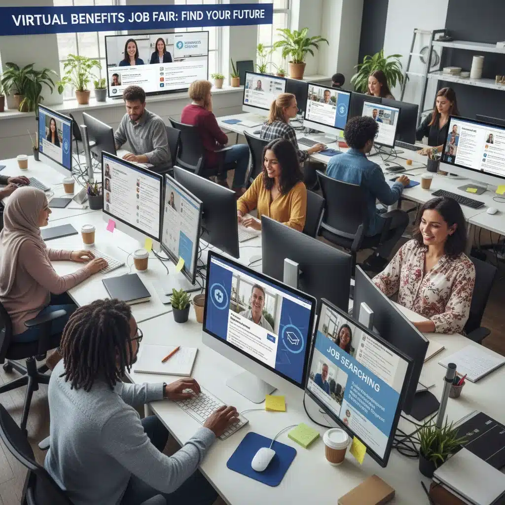 Individuals participating in a virtual job fair for employment