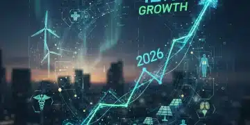 Stock market chart showing strong growth for 2026 with key sectors highlighted.