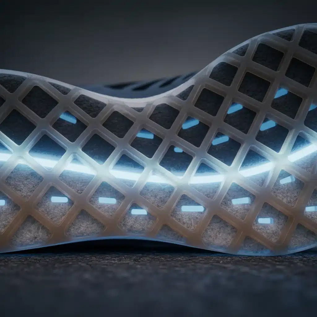 Close-up of a 3D-printed shoe sole showcasing advanced cushioning technology