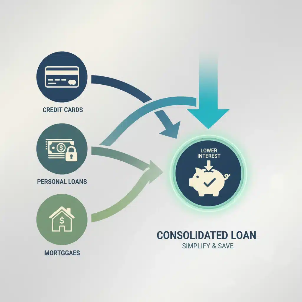 Debt consolidation visual showing multiple debts combined