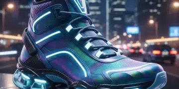 Futuristic athletic shoe with glowing accents representing 2026 footwear innovation