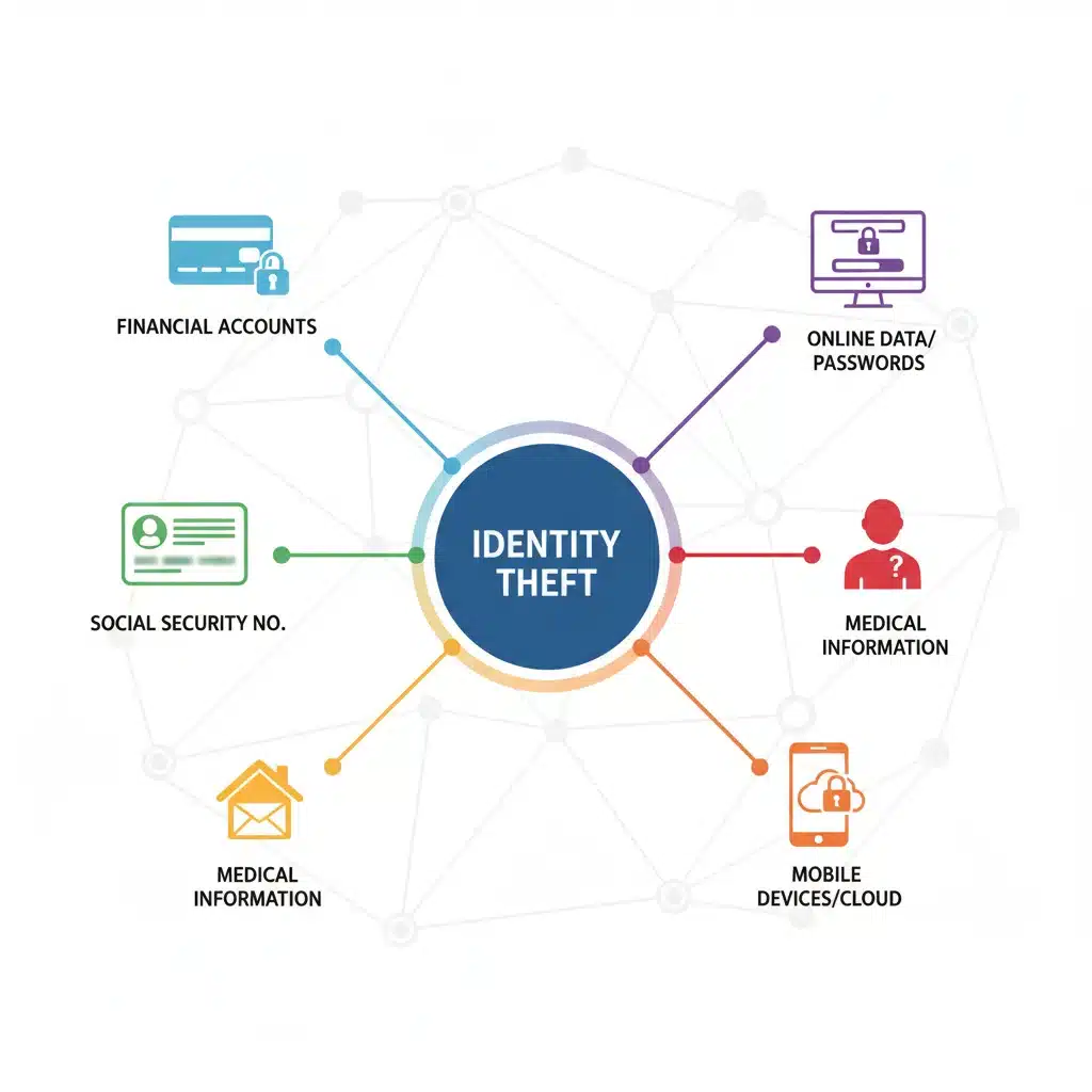 Infographic showing data points leading to identity theft
