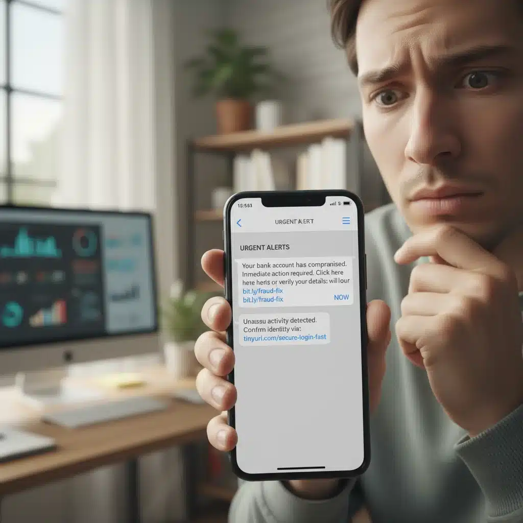 Person receiving suspicious phishing message on smartphone